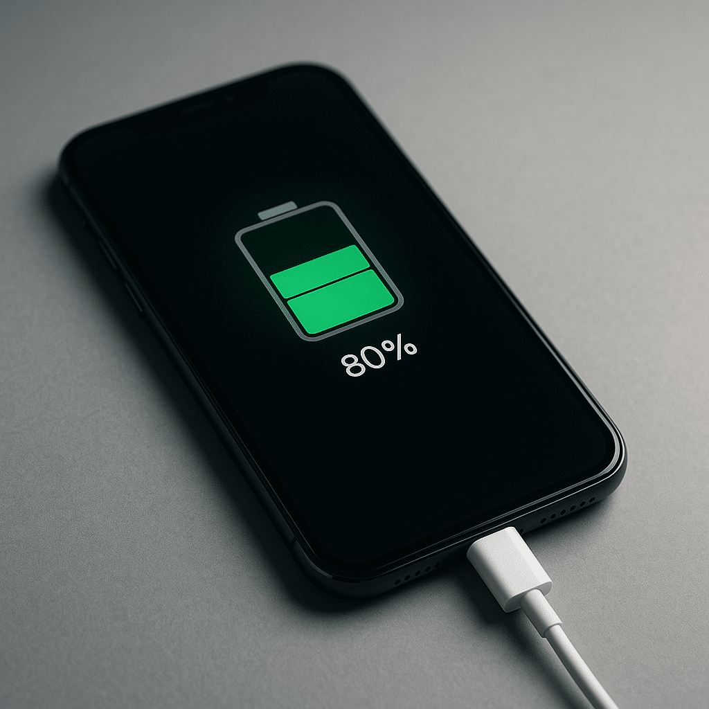 Smartphone en charge avec batterie à 80% - remplacement de batterie à Ajaccio chez Hightech Services